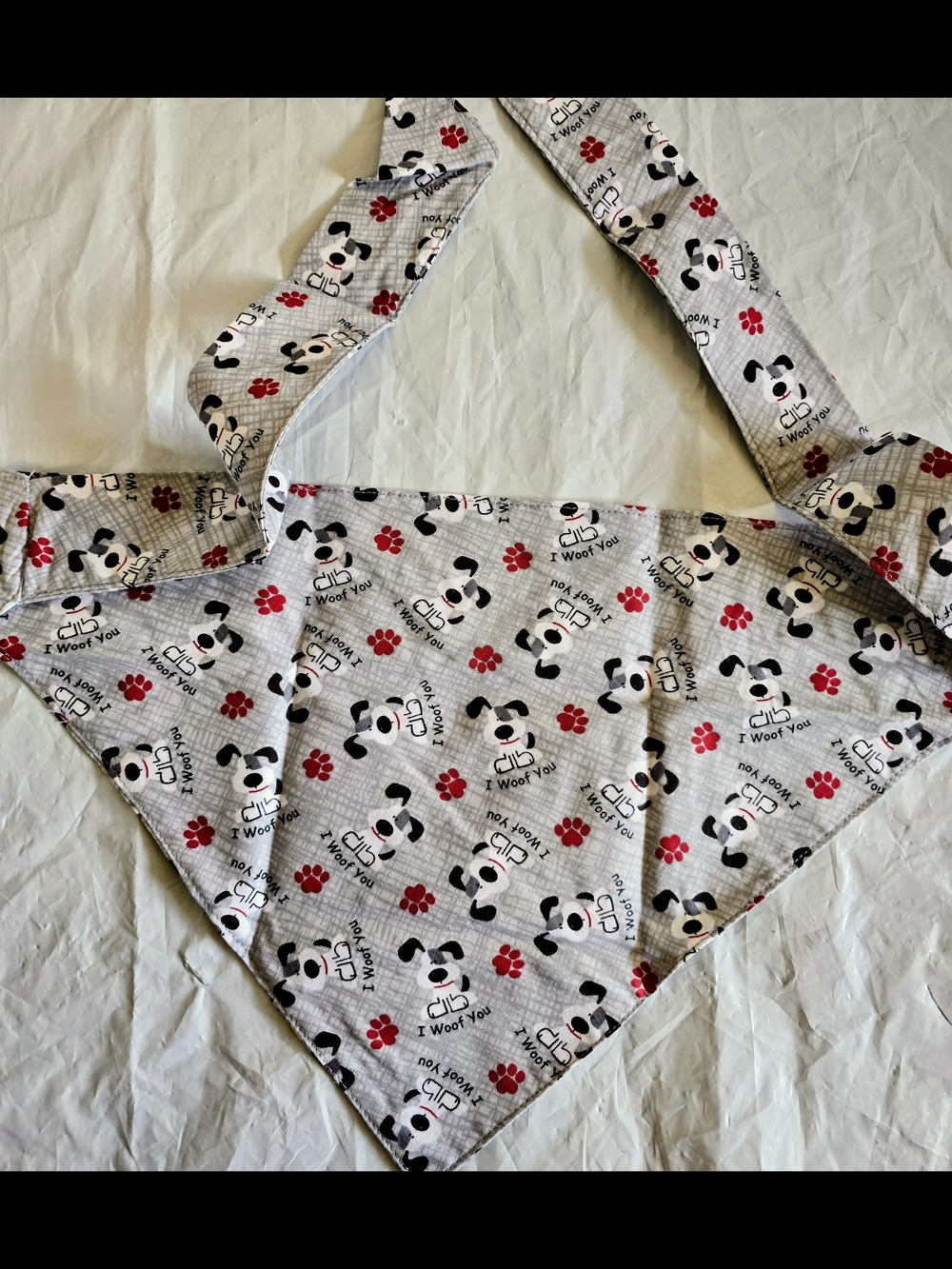 Dog Print Bandana  in White, Black & Red New Medium Up To 50 Lbs Handmade
